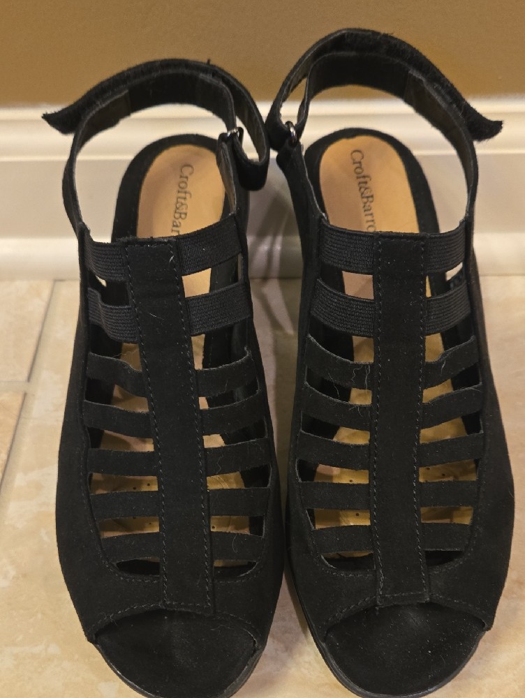 Croft & Barrow Black Cutout Strappy Heel Sandals Euc Size 8